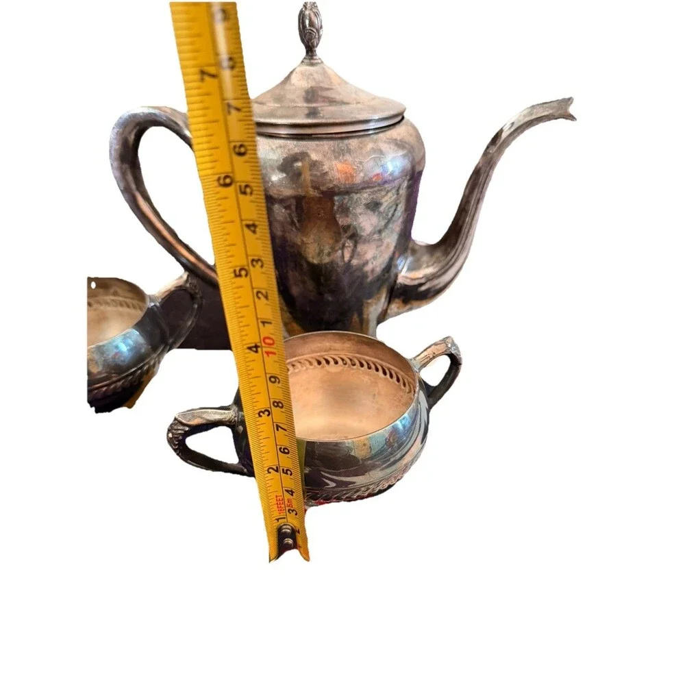 Vintage Silver Plated Tea Set Teapot Creamer Sugar Bowl 3 Piece Cottage Style